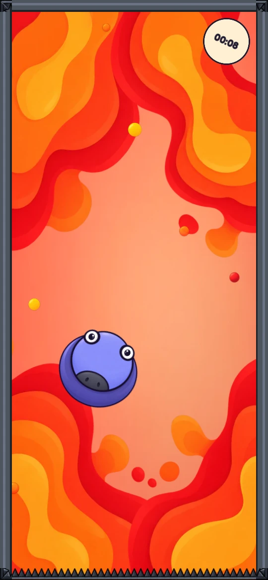 A lilac Muu falling among orange waves